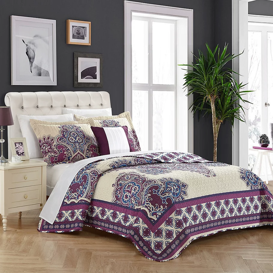 Chic Home Shiva Reversible King Quilt Set in Purple