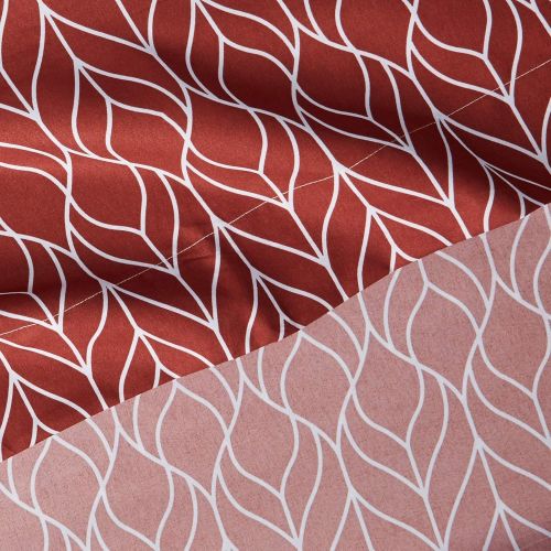  Chic Home FallenLeaf 6 Piece Set Super Soft Two-Tone Geometric Leaf Pattern Print Deep Pocket Design  Includes Flat & Fitted Sheets and Bonus Pillowcases Red, King, Brick