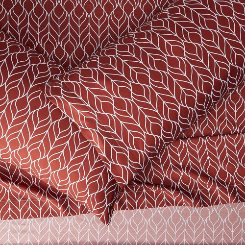  Chic Home FallenLeaf 6 Piece Set Super Soft Two-Tone Geometric Leaf Pattern Print Deep Pocket Design  Includes Flat & Fitted Sheets and Bonus Pillowcases Red, King, Brick