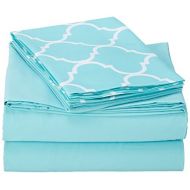 Chic Home Illusion 4 Piece Sheet Set Super Soft Solid Color Deep Pocket Design - Includes Flat & Fitted Sheets and Bonus Printed Geometric Pattern Pillowcases Twin Turquoise