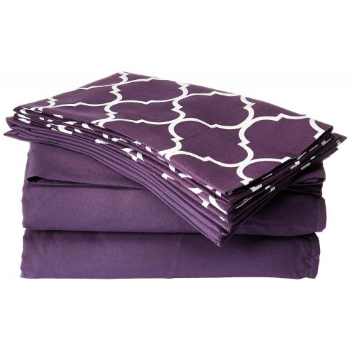  Chic Home Illusion 6 Piece Sheet Set Super Soft Contemporary Geometric Pattern Print Deep Pocket Design - Includes Flat & Fitted Sheets and Bonus Pillowcases King Plum