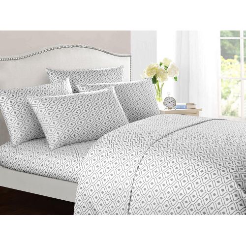  Chic Home Ayala 6 Piece Set Super Soft Two-Tone Diamond Print Geometric Pattern Deep Pocket Design  Includes Flat & Fitted Sheets and Bonus Pillowcases, King Grey