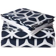 Chic Home Bailee 12 Piece Sheet Set Super Soft Contemporary Geometric Pattern Print Deep Pocket Design - Includes Flat & Fitted Sheets and Bonus Pillowcases Queen Navy