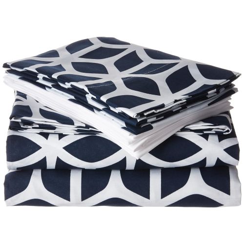  Chic Home Bailee 12 Piece Sheet Set Super Soft Contemporary Geometric Pattern Print Deep Pocket Design - Includes Flat & Fitted Sheets and Bonus Pillowcases Queen Navy