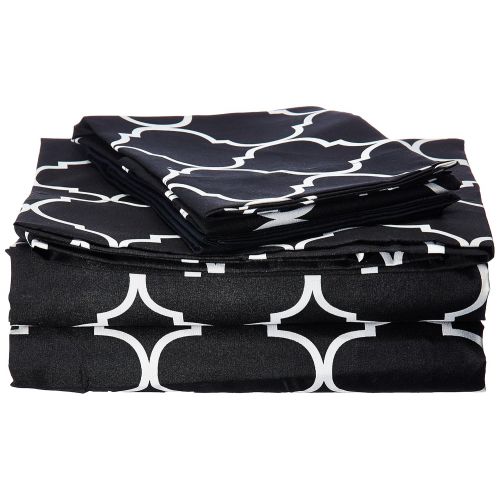  Chic Home Illusion 6 Piece Set Super Soft Contemporary Geometric Pattern Print Deep Pocket Design-Includes Flat & Fitted Sheets and Bonus Pillowcases, Queen, Black
