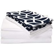Chic Home Bailee 6 Piece Sheet Set Contemporary Super Soft Solid Color Deep Pocket Design - Includes Flat & Fitted Sheets and Bonus Printed Pillowcases White King Navy
