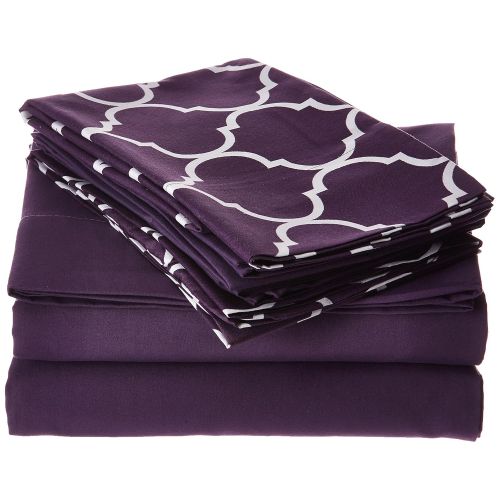  Chic Home Illusion 12 Piece Sheet Set Super Soft Contemporary Geometric Pattern Print Deep Pocket Design - Includes Flat & Fitted Sheets and Bonus Pillowcases Queen Plum