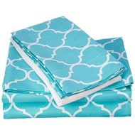 Chic Home Illusion 6 Piece Sheet Set Super Soft Solid Color Deep Pocket Design - Includes Flat & Fitted Sheets and Bonus Printed Geometric Pattern Pillowcases King Turquoise