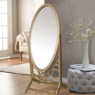 Chic Home York Mirror Modern Free Standing, Spindle-Accent Legs, Floor Mirror - A/N Glossy Beige N/A, A Gold
