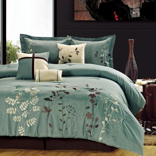  Chic Home Vines 8-Piece Comforter Bedding Set, Sage, King