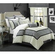Chic Home 24 Piece Aida Bed in a Bag Comforter Set, Queen, WhiteSilver