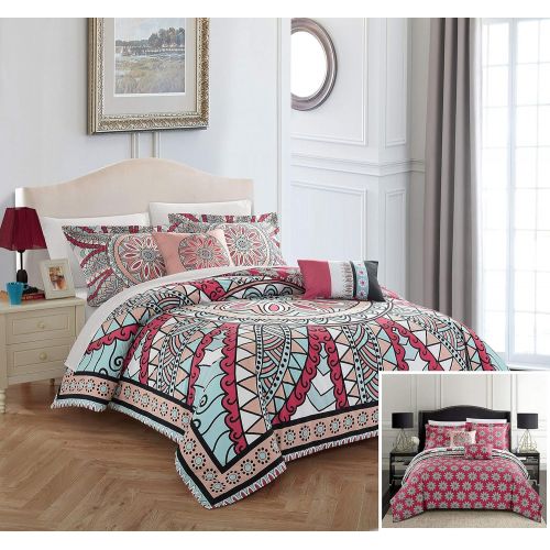  Chic Home Michal 5 Piece Reversible Comforter Set, King, Aqua