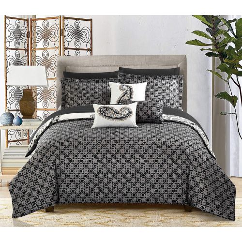  Chic Home Del Mar 10 Piece Comforter Complete Bed in a Bag Set GSM Microfiber Large Scale Paisley Print with Contemporary Geometric Pattern Bedding with Sheet Sets Decorative Pillo