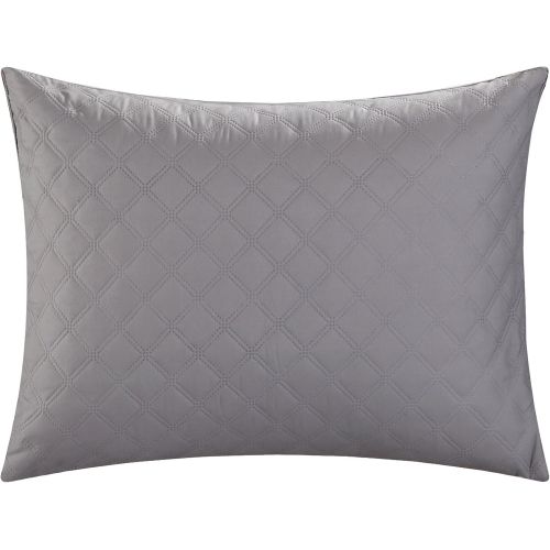  Chic Home CS2145 10 Holland Diamond Quilted Embroidered with Contemporary Reversible Printed Backside Queen Bed in a Bag Comforter Grey Includes 4 Piece Sheets Set