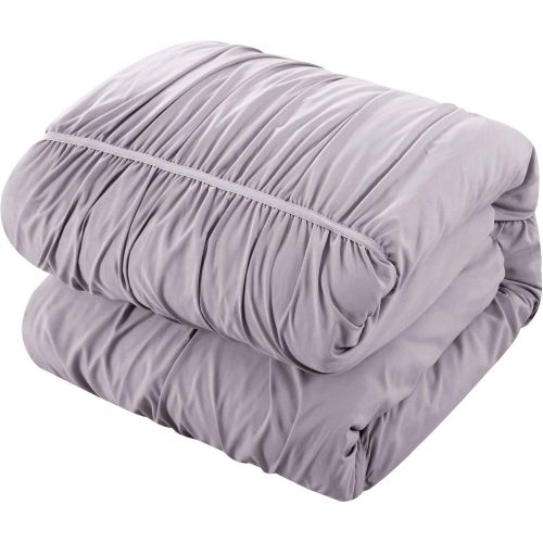  Chic Home Avila 20 Piece Comforter Set Ruffled Ruched Designer Bag Bedding-Sheets Window Treatments Decorative Pillows Shams Included, Queen, Lilac