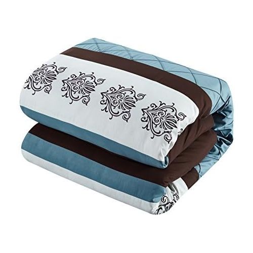  Chic Home CS1644-AN Clayton 10 Piece Comforter Set Pin Tuck Pieced Block Embroidery Bed in A Bag with Sheet Set Black, Queen, Grey