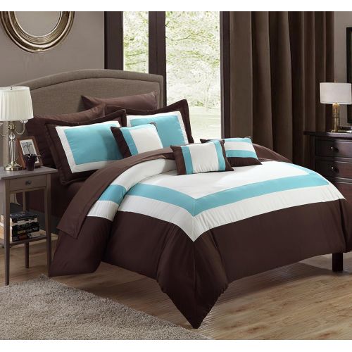  Chic Home Duke 10 Piece Comforter Set Complete Bed in a Bag Pieced Color Block Patterned Bedding with Sheet Set and Decorative Pillows Shams Included, King Black