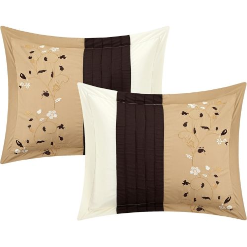  Chic Home Sonita 20 Piece Comforter Set Color Block Floral Embroidered Bag Bedding, Queen, Black