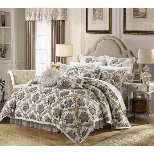  Chic Home 9 Piece Le Mans Decorator Upholstery Quality Jacquard Motif Fabric Bedroom Comforter Set & Pillows Ensemble, King, Silver