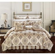 Chic Home Cipriana 9 Piece Comforter Set Jacquard Scroll Faux Silk Bedding with Pleated Flange - Bed Skirt Decorative Pillows Shams Included Queen Taupe