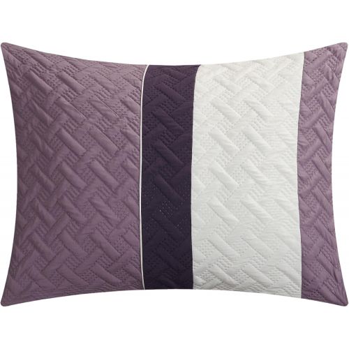  Chic Home Osnat 10 Piece Comforter Set Color Block Quilted Embroidered Design Bed in a Bag Bedding  Sheets Decorative Pillows Shams Included Queen Plum