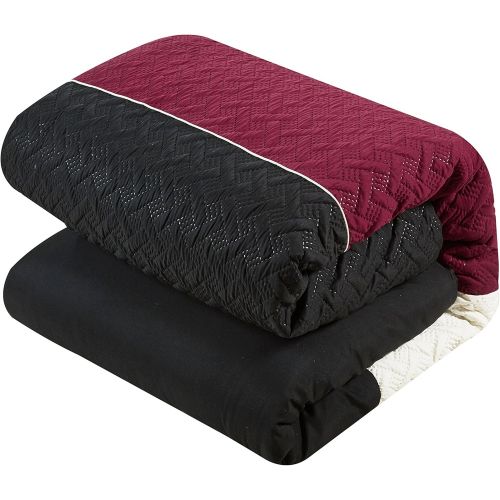  Chic Home Osnat 10 Piece Comforter Set Color Block Quilted Embroidered Design Bed in a Bag Bedding  Sheets Decorative Pillows Shams Included Queen Plum