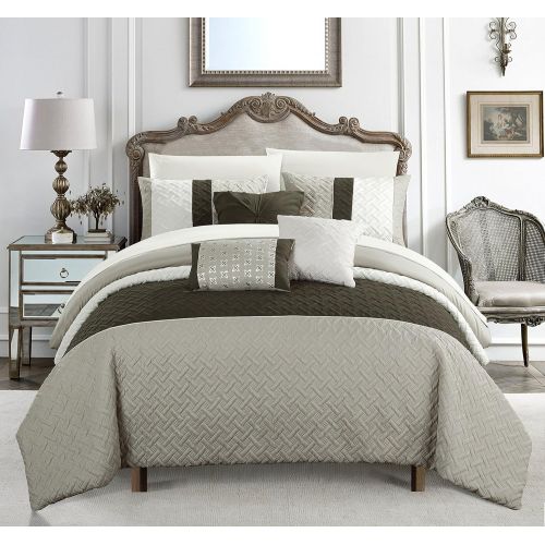  Chic Home Osnat 10 Piece Comforter Set Color Block Quilted Embroidered Design Bed in a Bag Bedding  Sheets Decorative Pillows Shams Included Queen Plum