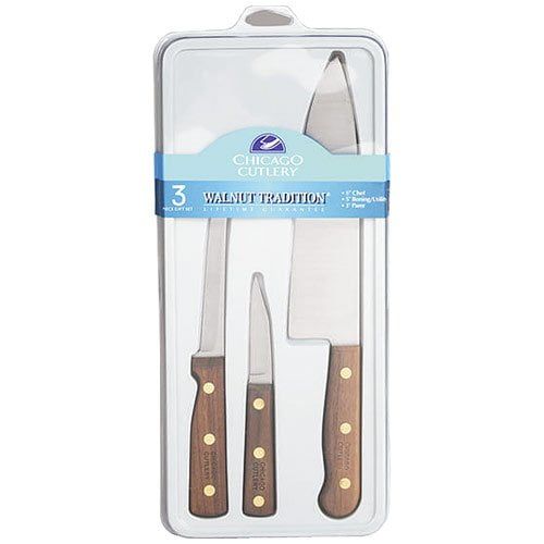  Chicago Cutlery Walnut Tradition 3-Piece Knife Boxed Set