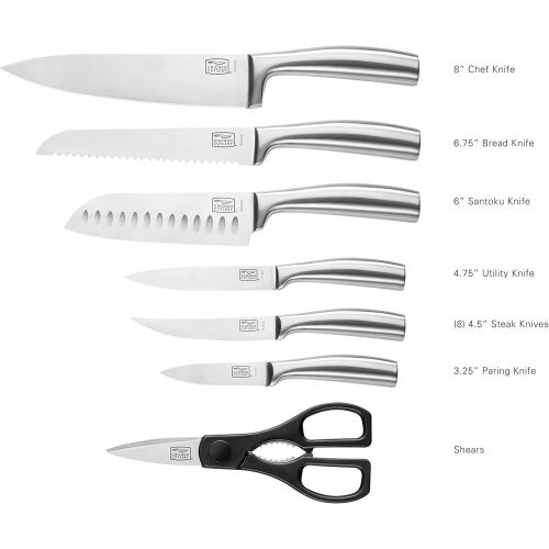  Chicago Cutlery Malden 16 Piece Stainless Steel Kitchen Knife Set that Resists Rust, Stains, and Pitting Kitchen Knife Block Set with