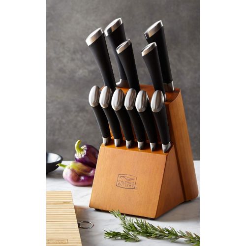  Chicago Cutlery Fusion 12 Piece Forged Premium Knife Block Set with Wooden Storage Block Cushion-Grip Handles with Stainless Steel Blades Kitchen Knife Set