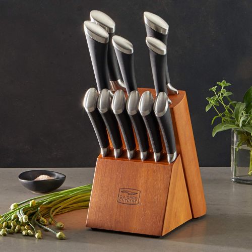  Chicago Cutlery Fusion 12 Piece Forged Premium Knife Block Set with Wooden Storage Block Cushion-Grip Handles with Stainless Steel Blades Kitchen Knife Set