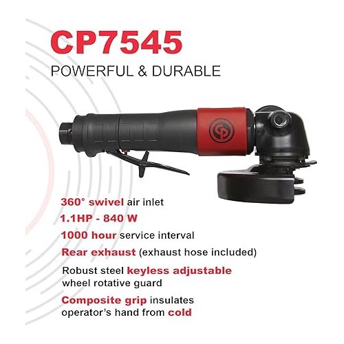  Chicago Pneumatic CP7545-B - Air Grinder Tool, Welder, Woodworking, Automotive Car Detailing, Stainless Steel Polisher, Heavy Duty, Right Angle Grinder, 4.5 Inch (115 mm), 1.13 HP/840W - 12000RPM