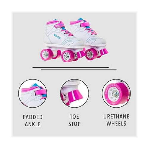 시카고스케이트 Chicago Girls Sidewalk Roller Skates - Size 3, White