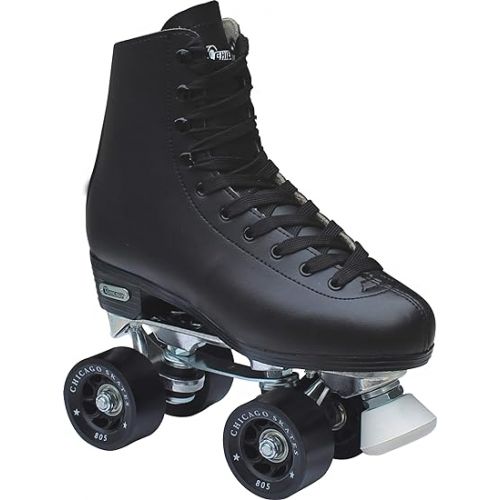 시카고스케이트 CHICAGO SKATES Men's Premium Leather Lined Rink Roller Skate - Classic Black Quad Skates - Size 8