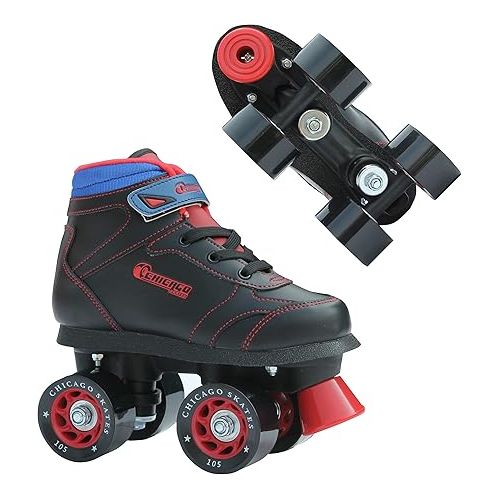 시카고스케이트 Chicago Skates Boys Sidewalk Roller Skate - Black Youth Quad Skates - Size 1