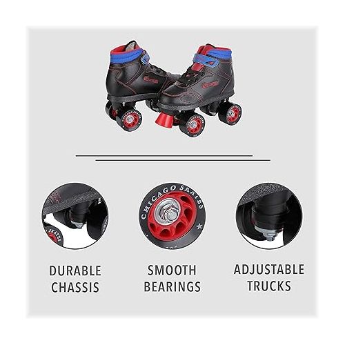 시카고스케이트 Chicago Skates Boys Sidewalk Roller Skate - Black Youth Quad Skates - Size 1