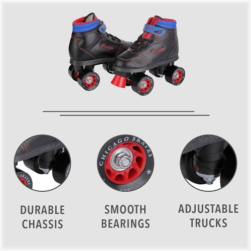 시카고스케이트 Chicago Skates Chicago Boys Sidewalk Roller Skate - Black Youth Quad Skates