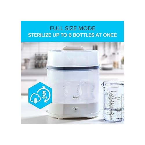 치코 Chicco Baby Bottle Steam Sterilizer 3 in 1 modular system - eliminates 99.9% of harmful bacteria in baby bottles, quickly and naturally with the power of steam, White/Grey