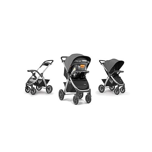 치코 Chicco Bravo 3-in-1 Trio Travel System, Quick-Fold Stroller with KeyFit 30 Infant Car Seat and base | Camden/Black