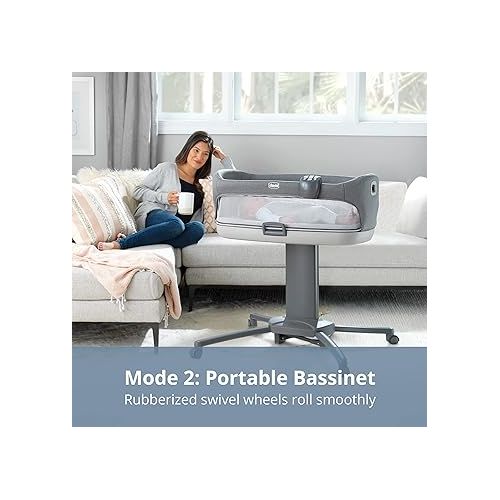 치코 Chicco Close to You 3-in-1 Bedside Bassinet, Portable Newborn Bassinet with Wheels, Adjustable-Height Changing Table | Heather Grey/Grey