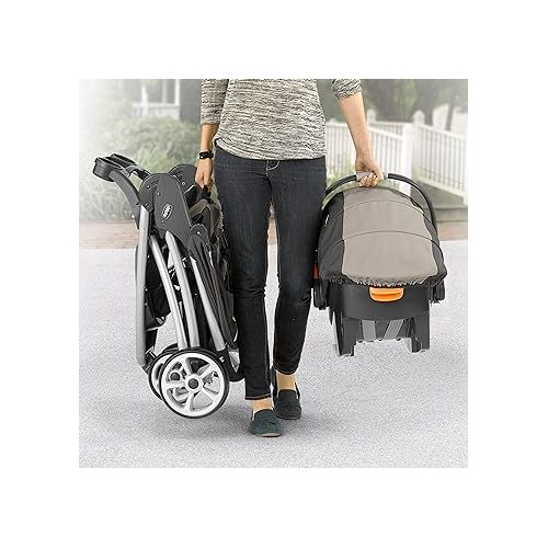 치코 Chicco Viaro Quick-Fold Travel System, Includes Infant Car Seat and Base, Stroller and Car Seat Combo, Baby Travel Gear | Black/Black