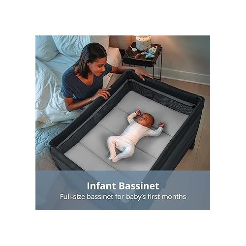 치코 Chicco Dash Instant Setup Play Yard, Portable Crib with Removable Bassinet, Playpen for Babies and Toddlers | Charcoal/Grey