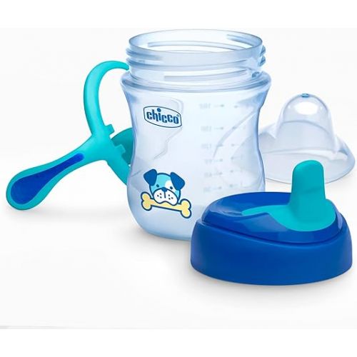 치코 Chicco 7oz. Semi-Soft Trainer with Bite-Resistant Spout and Spill-Free Lid | Removable, Non-Slip Handles | Top-Rack Dishwasher Safe | Easy to Hold Ergonomic Indents | Blue| 6+ months