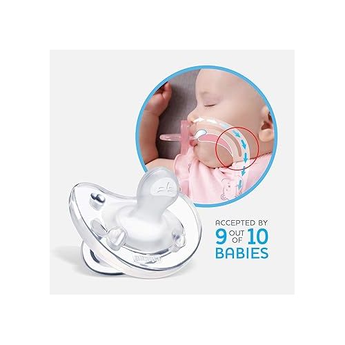 치코 Chicco PhysioForma 100% Soft Silicone One Piece Pacifier for Babies 6-16 Months, Pink, Orthodontic Nipple, BPA-Free, 2-Count in Sterilizing Case