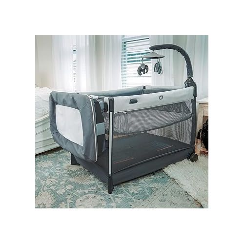 치코 Chicco Lullaby® Zip All-in-One Portable Playard, Infant Bassinet and Changer, Electronic Toy Bar, Toddler Playard, Travel Friendly | Driftwood/Grey