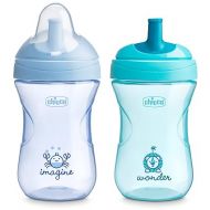 Chicco 9oz. Sport Spout Trainer with Semi-Firm, Bite-Resistant Spout and Spill-Free Lid | Top-Rack Dishwasher Safe | Easy to Hold with Ergonomic Indents | Pale Blue/Teal, 2pk| 9+ months
