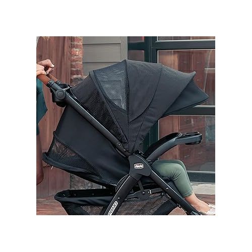 치코 Chicco Bravo Primo Trio Travel System, Quick-Fold Stroller with Chicco KeyFit 35 Zip Extended-Use Infant Car Seat and Stroller Combo | Springhill/Black