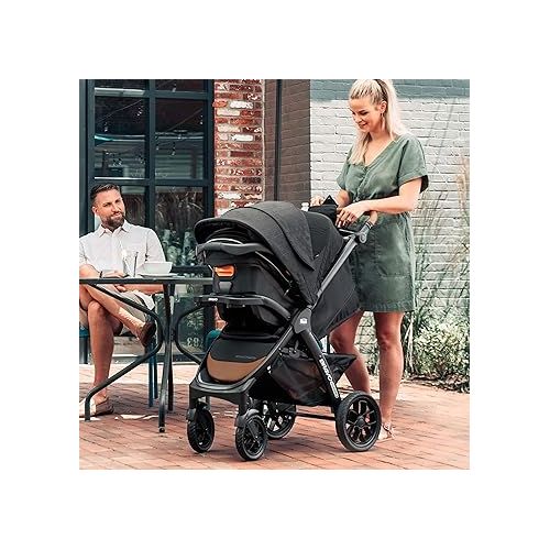 치코 Chicco Bravo Primo Trio Travel System, Quick-Fold Stroller with Chicco KeyFit 35 Zip Extended-Use Infant Car Seat and Stroller Combo | Springhill/Black