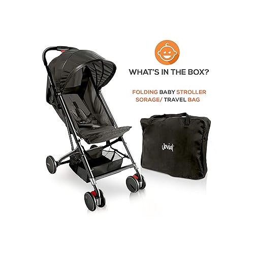 치코 Portable Folding Lightweight Baby Stroller - Smallest Foldable Compact Stroller Airplane Travel, Compact Storage, 5-Point Safety, Easy 1 Hand Fold, Canopy Sun Shade, Storage Bag - Jovial JPC20BK