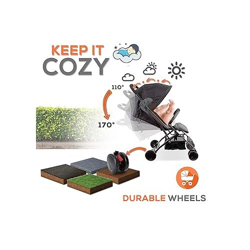 치코 Portable Folding Lightweight Baby Stroller - Smallest Foldable Compact Stroller Airplane Travel, Compact Storage, 5-Point Safety, Easy 1 Hand Fold, Canopy Sun Shade, Storage Bag - Jovial JPC20BK